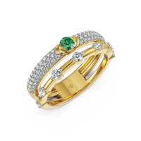Bague classique unique en moissanite verte taille ronde avec double bande pavée, plaquée or, en argent 925, bijoux de fiançailles pour mariage et fête