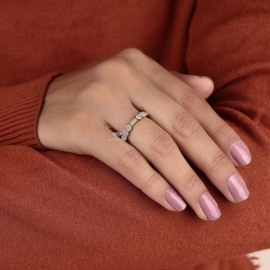 แหวนเพชรทรงกลมและทรงบาแกตต์ เพาะเลี้ยงในห้องปฏิบัติการ วงแหวนทองคำขาว 14K สำหรับงานแต่งงาน แหวนแบบซ้อนได้ แหวนวันครบรอบ ผู้จำหน่ายขายส่ง - Product Image 6