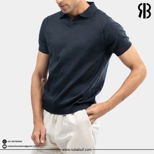 Trending Men's <b>Navy</b> Blue Short Sleeve Knitted <b>Polo</b> <b>Shirt</b> Solid Color Casual Breathable Cotton Top Regular Fit <b>Shirt</b> For Unisex - Product Image 3