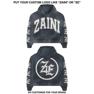 Sudadera con Capucha de Felpa Gruesa de 400 GSM, Lavado Ácido, Color Gris, Impresión DTF, Bordado, Logotipo Personalizado - Product Image 1