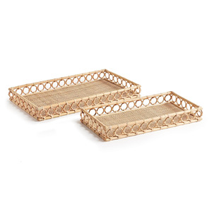 Juego de 2 bandejas de servir de ratán, las más vendidas, OEM, con platos para decoración de mesa, al mejor precio, hechas en Vietnam, al por mayor - Product Image 1