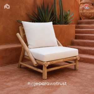 Chaise longue d'extérieur en bois massif avec coussin, style terre cuite, pour patio, jardin, resort, villa, hôtel - Product Image 1