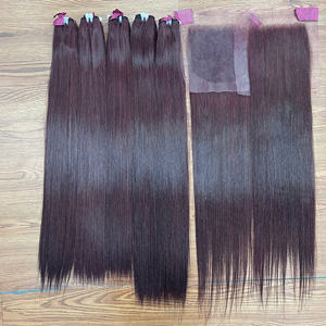Extensions de cheveux Remy naturels double épaisseur, lisses comme des baguettes, couleur bordeaux, prêtes à être expédiées - Précommande - Product Image 3