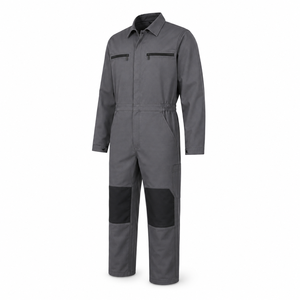 Combinaison industrielle pour homme en sergé épais gris anthracite, avec col pointu, fermetures éclair horizontales sur la poitrine et poches renforcées - Product Image 4