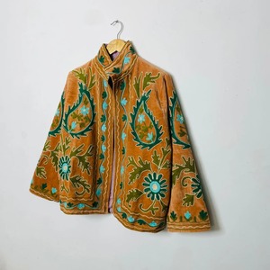 Veste Bohème en Velours Brodé à Col Mandarin, Manches Longues, Motif Floral, Grande Taille, Vêtement d'Extérieur pour Femme, Collection Automne - Product Image 2