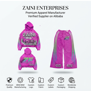 ZAINI Chándal Morado de Lujo 350gsm 100% Algodón Felpa Transpirable con Paneles Blancos y Logotipo Personalizado con Transferencia Térmica de Diamantes de Imitación - Product Image 1