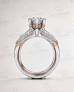 Two Tone <b>Gold</b> Round Cut Diamond Engagement <b>Ring</b> and Matching Pave Band Luxury Bridal <b>Set</b> 14K White Rose <b>Gold</b> Wedding <b>Rings</b> - Product Image 3