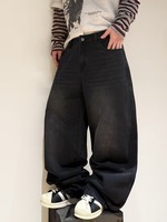 Jean en denim ample pour homme avec logo brodé personnalisé, respirant, imperméable, écologique, délavé, 100% vintage gothique