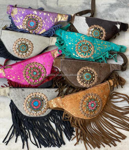 Hand Stitched Cowhide Metallic Fur Leather Hip Bags Multi Color Hip <b>Pockets</b> <b>Belts</b> Waist <b>Pocket</b> <b>Belt</b> Fringe Cow Hair Fringe <b>Belts</b> - Product Image 5