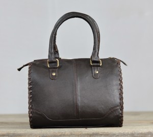 Western Style 100% Genuine Leather Speedy Handbag With Cowhide Panel & Brown Florals Tooling Black & White Cowhide Fur For Women - Product Image 4