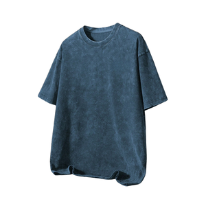 เสื้อยืดคอกลมแขนสั้นสีน้ำเงินล้างลายกราฟิก สไตล์ลำลอง สตรีทแวร์ ปักลาย ผ้าฝ้าย 100% ขายส่ง เสื้อผ้าแฟชั่น - Product Image 2