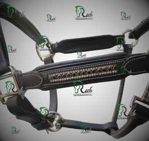 Harnais de cheval en cuir noir de qualité supérieure, avec crosse en corde, frontale en maille ornée de cristaux scintillants, têtière anatomique rembourrée, selle anglaise de luxe - Product Image 3