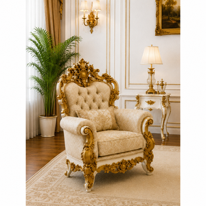 Juego de Sofás de Madera de 5 Plazas Estilo Francés con Respaldo Acolchado y Brazos Enrollados, Diseño de Lujo, Muebles Duraderos para Sala de Estar - Product Image 3