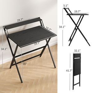32\" Foldable Black <b>Computer</b> Desk with Monitor Shelf Easy Assembly <b>for</b> Small Spaces-Home Office Study and Laptop <b>Table</b> - Product Image 3