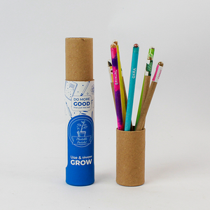 Ensemble cadeau stylo et crayon plantables, écologique, papier recyclé infusé de graines, encre bleue, largeur d'écriture 0,7 mm, dans un tube en papier - Product Image 1