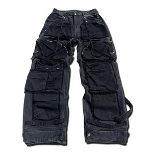 Pantalones Cargo de Mezclilla para Hombre, Talla Grande, Estilo Desgastado y Roto, Corte Holgado, Cintura Media, Bolsillos con Parches, 100% Algodón - Product Image 1