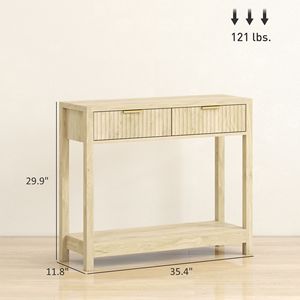 35-Inch <b>Console</b> <b>Table</b> with <b>Storage</b> Fluted Panel Drawers and Shelf for Entryway or Hallway Natural Finish <b>Console</b> <b>Table</b> - Product Image 3