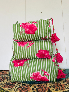 Set 3 Quilted Indian Cotton Eco-Friendly Zipper Floral <b>for</b> Bags Wash Bag Shaving Kit Vanity <b>Case</b> Travel Makeup Cosmetic - Product Image 1