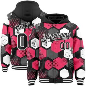Custom Pink Varsity <b>Jacket</b> <b>Men</b> Plus Size Preppy Style Heat Transfer Printing <b>Letter</b> Pattern Turn-down Collar Regular Sleeve - Product Image 4