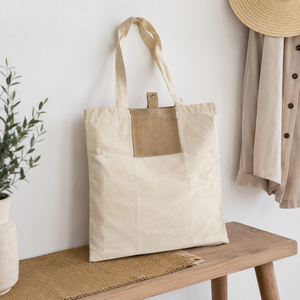 Bolsa de Compras Plegable Personalizada de Lona de Algodón con Solapa de Yute, Bolsa Promocional Reutilizable para Supermercado, Fabricante Mayorista OEM ODM - Product Image 5