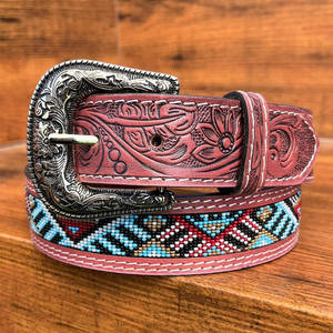 Cinturón de cuentas de cuero mecanizado a mano de diseñador de lujo a la moda de fábrica para cinturón de hebilla ajustable de cuero de vaca genuino Unisex - Product Image 4