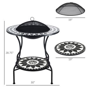 Table de repas extérieure 3-en-1 de 30 pouces avec foyer à bois, bac à glace et étagère de rangement pour patio, avec écran anti-étincelles - Durable pour brûler du bois - Product Image 5