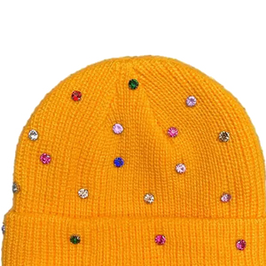 Gorro de Punto Amarillo con Diseño de Puntos de Diamantes de Imitación, Estilo Casual Unisex para Invierno - Product Image 5