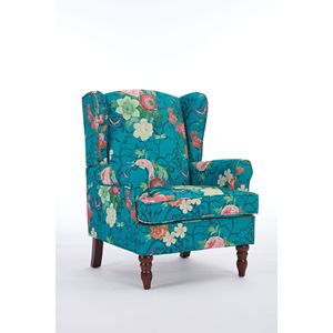 Fauteuil d'appoint au design floral moderne, pieds en bois rétro, confortable et rembourré, pour salon et chambre, canapé individuel doux - Product Image 6