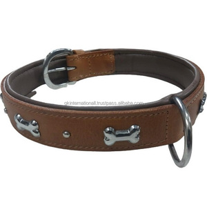 ปลอกคอสุนัขบุหนังแท้ที่ตกแต่งด้วยกระดุมและกระดูกปลอกคอสัตว์เลี้ยงหนังกว้างพิเศษใช้ได้ทุกวันดีไซน์ล่าสุด - Product Image 3