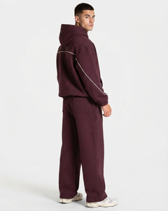 Custom Plum Men's Contrast Line <b>Oversized</b> Jogger Premium Quality Cotton Fleece Trouser Wide Leg Mens Back Pocket <b>Sweatpants</b> - Product Image 6