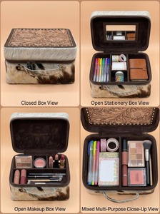 Estuche de Joyería de Cuero Vacuno con Cierre, Caja de Almacenamiento Portátil con Asa para Viaje - Product Image 4