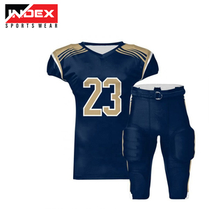 Conjunto de Uniforme de Fútbol Americano para Hombre INDEX SPORTSWEAR, Sublimado, Cuello en V, Manga Corta, Azul Marino y Amarillo, Malla 14 - Product Image 6