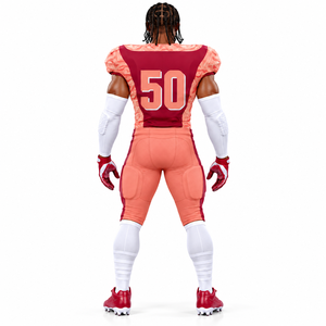 Ensemble de maillot et pantalon de football américain pour hommes adultes, couleur corail rouge, blanc, personnalisable avec logo - Product Image 2