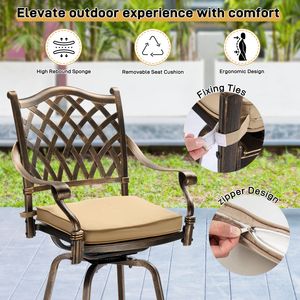 Set di 2 Sgabelli da Bar Girevoli Moderni per Esterni, Sedie da Pranzo in Alluminio Pressofuso Resistenti alle Intemperie, Sedie Girevoli Altezza Bar per Uso Esterno - Product Image 3