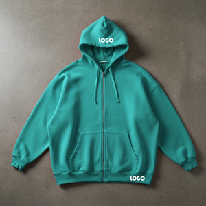 Sweat à capuche zippé personnalisé pour homme, coupe courte, style streetwear, en molleton épais 350 GSM, avec logo imprimé sur mesure, coupe oversize - Product Image 3