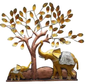 Golden Elephant Under The Tree Wall Decor handmade metal modern design high quality living room restaurant hotel bar decor etc