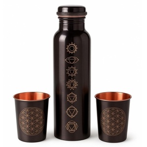 Minimalist Pure <b>Copper</b> <b>Water</b> <b>Bottle</b> With Textured Finish Portable Drinkware For Home Use - Product Image 4