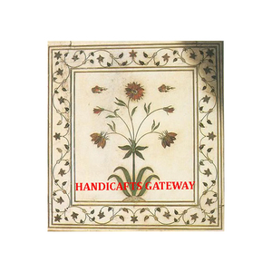 White <b>Marble</b> Inlay Table Tops With Square Shaped Floral Designed <b>Marble</b> Inlay Table Tops for Wedding Dining Purpose <b>Dinner</b> Table - Product Image 1