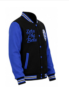 เสื้อแจ็คเก็ต Zeta Phi Beta สีดำ-น้ำเงินกรมท่า ปักโลโก้ แขนยาว คอตั้ง ผ้าซาตินสำหรับผู้หญิง แบบเรียบ สำหรับฤดูใบไม้ร่วงและฤดูหนาว - Product Image 4