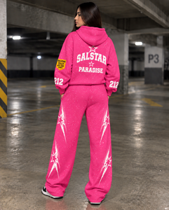 Premium Custom 2 Piece Tracksuit Set for Men <b>Pink</b> Streetwear <b>Hoodie</b> Custom Rhinestone Printed Sportswear Tracksuit Manufacturers - Product Image 4