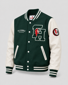 Fly Humble <b>Men's</b> Varsity <b>Jacket</b> Green <b>White</b> Embroidered Letter Patch Style Winter Waterproof Breathable Streetwear Best Selling - Product Image 4