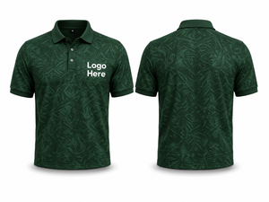 Chemise décontractée pour homme, vert foncé uni, manches courtes, en polyester/coton tricoté, respirante, avec logo personnalisé brodé sur le devant - Product Image 1