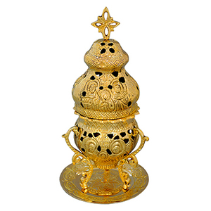 Quemador de Incienso de Latón |   Porta Incienso Litúrgico Ornamentado con Tapa en Forma de Cruz – DOUBLE VEE EXPORTS - Product Image 1