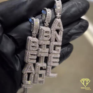 Iced Out Vertical Letter <b>Chain</b> VVS Moissanite <b>Name</b> Pendant Full Pave Baguette Jewelry 925 Sterling Silver Pendant - Product Image 1