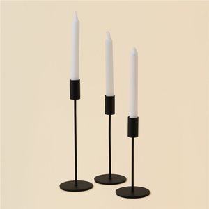 Ensemble de 3 porte-bougies coniques modernes en métal noir mat, style nordique minimaliste, centre de table pour mariage, Noël - Product Image 1