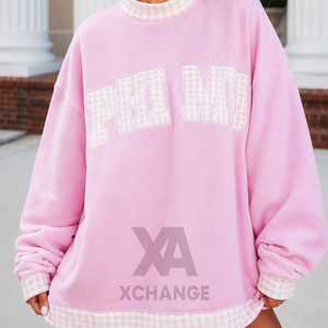 Sudadera Oversize de Cuello Alto para Mujer 2026 con Bordado Frontal, Ribete a Cuadros Rosa y Estampado de Letras, Manga Corta, Ropa Casual de Invierno - Product Image 4