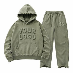Ensemble survêtement homme streetwear déchiré surdimensionné personnalisé – Hoodie et jogging – Vêtements décontractés haut de gamme en gros - Product Image 5