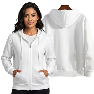 Sweat-shirt à capuche zippé blanc pour homme, coupe classique, en coton French Terry, couleur unie, décontracté, pour l'automne - Product Image 2