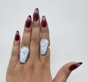 Natural White Howlite Coffin Shape <b>Ring</b> Silver Plated Handmade Gemstone <b>Ring</b> <b>Adjustable</b> Statement <b>Ring</b> Wholesale Women Jewelry - Product Image 3