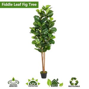 FCH 6FT Albero Artificiale Verde in Legno Massello con 156 Foglie, Simulazione di Ficus Benjamina - Product Image 1